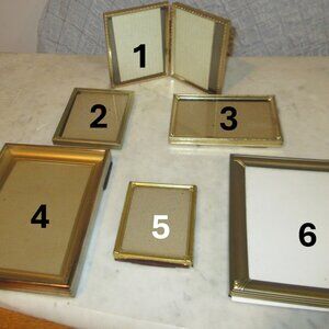 Six Vintage brass Picture Frames, various sizes.